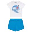 Moncler T-Shirt og Shorts Sett Optical White & Blue Hot on Sale