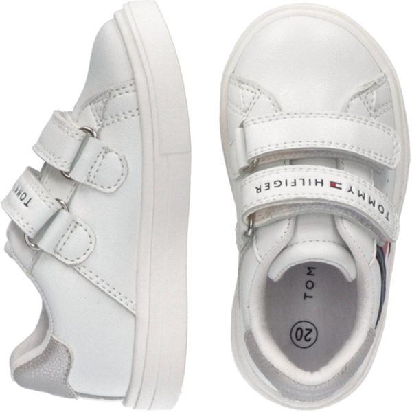 Tommy Hilfiger Flag Low Cut Borrelås Sneakers White Silver Discount