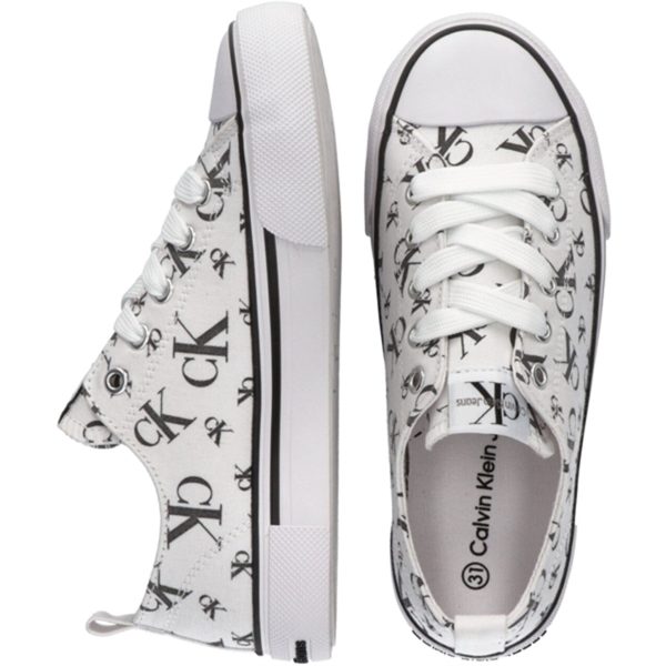 Calvin Klein Logo All Over Low Cut Lace-Up Sneakers White Discount