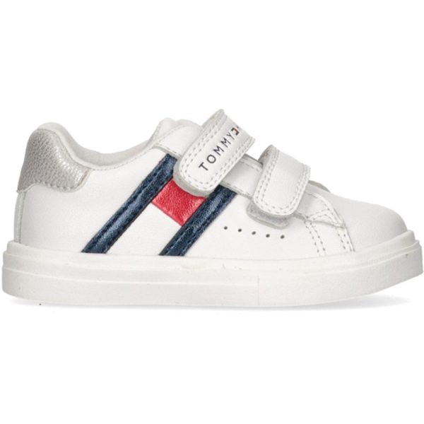 Tommy Hilfiger Flag Low Cut Borrelås Sneakers White Silver Discount