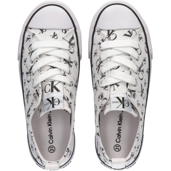 Calvin Klein Logo All Over Low Cut Lace-Up Sneakers White Discount