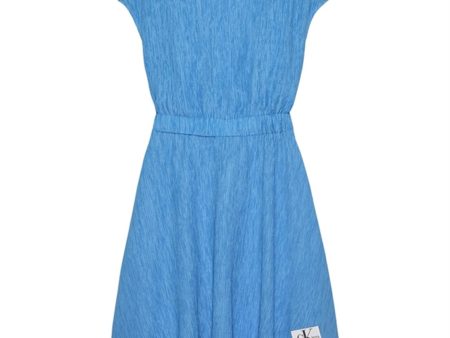 Calvin Klein Crinkle Fit Flare Kjole Blue Crush Hot on Sale