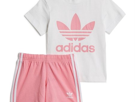 adidas Originals White   Pink Shorts Tee Sett Hot on Sale